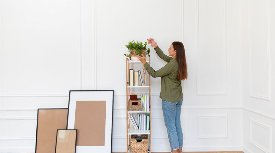 A girl renovating a wall with home decor